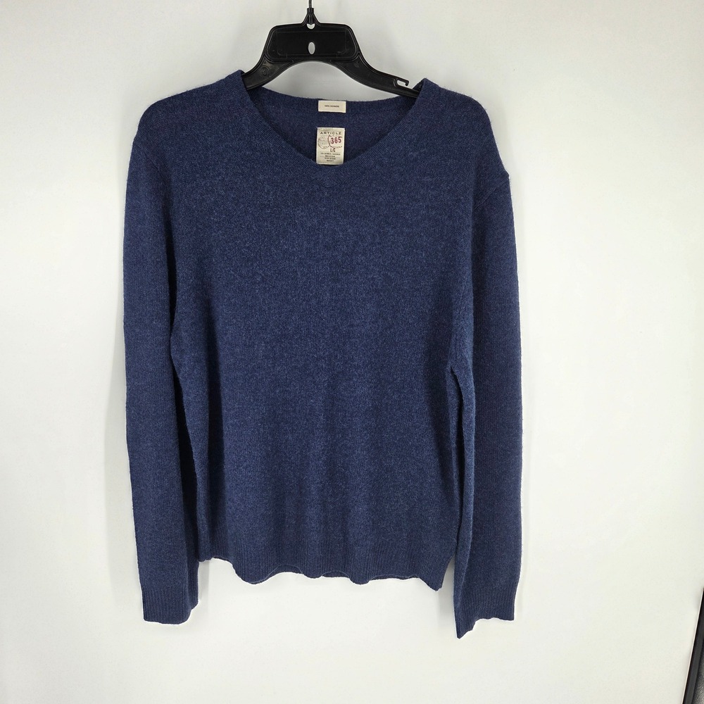 Article 365 Mens Navy Blue 100% Cashmere V-Neck Sweater Size Large L Fine Knit